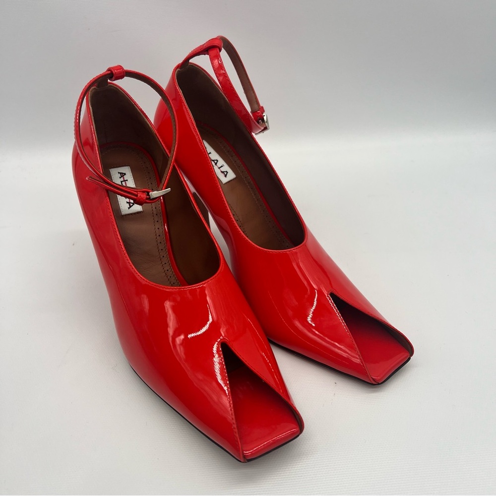 Alaia Red Patent Leather Peep Toe Heels